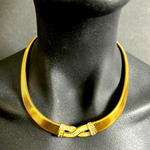 Christian Dior Vintage Crystal Snake Omega Choker Necklace - Picture 1 of 16